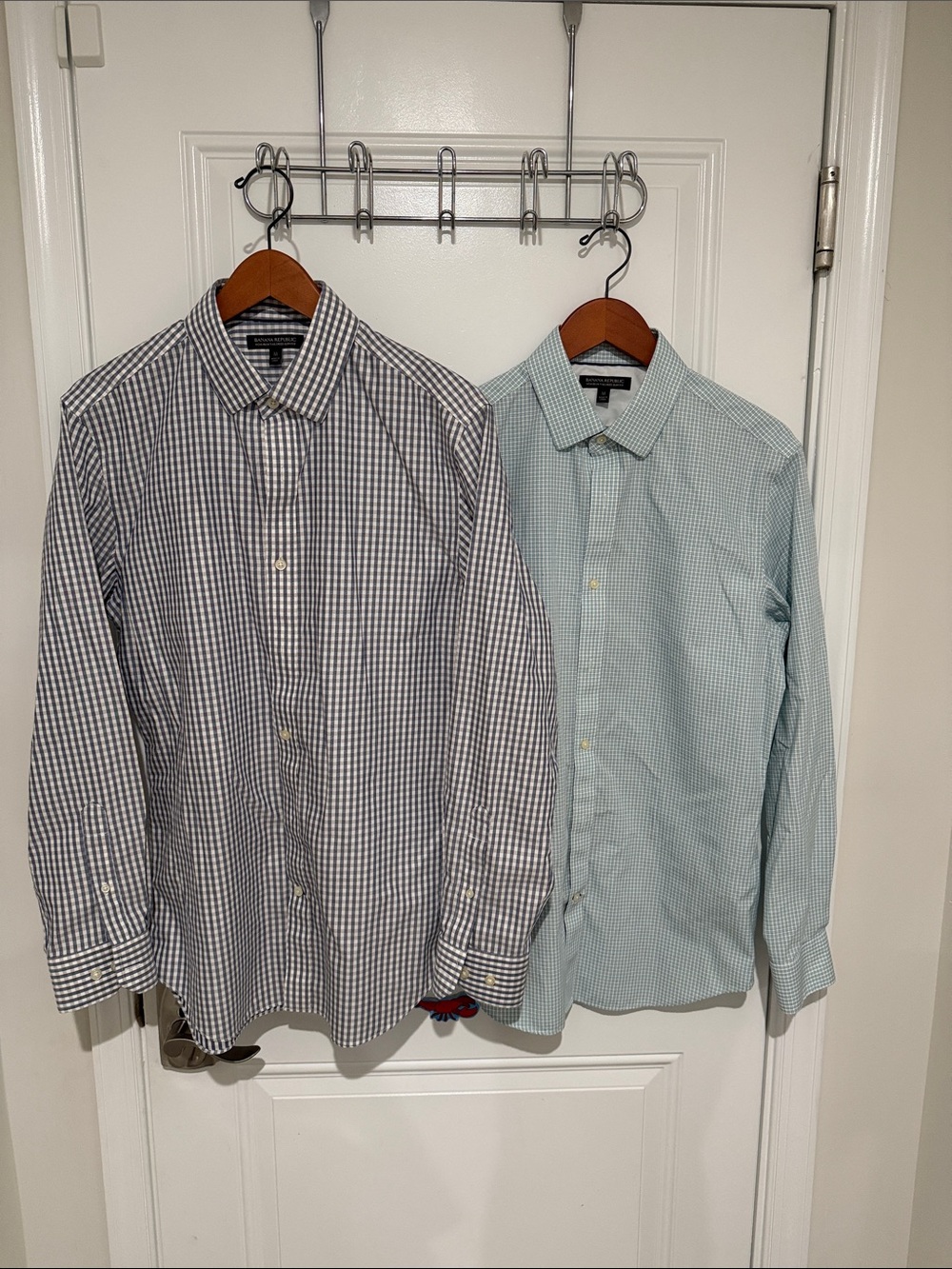 Banana Republic Men's Gray Check & Light Green Check Dress Shirts - 2 Pack